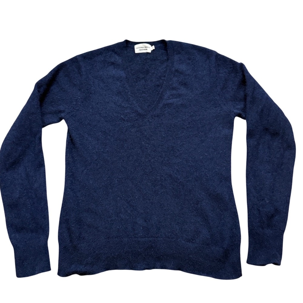 Monoprix‎ Premium Navy Blue 100% Pure Cashmere V-Neck Sweater Womens Small